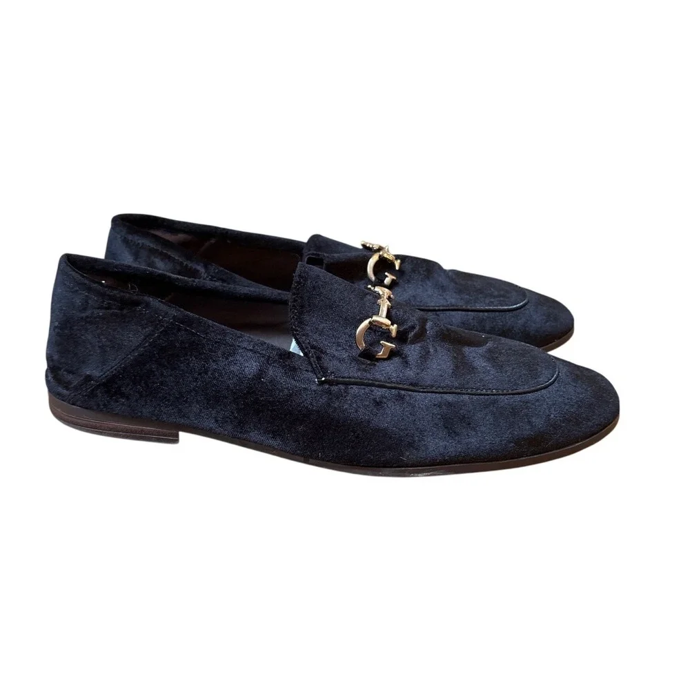 Guess Loafer Mens Black Velvet Gold Horsebit Slip On SIZE 10